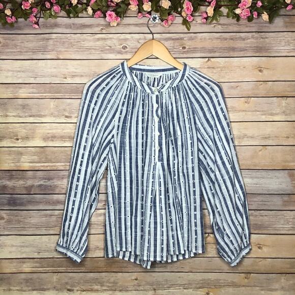 Lucky Brand Tops - Lucky Brand Striped Eyelet Poet Blouse